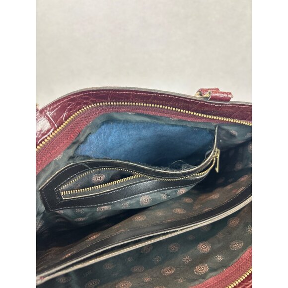 Vintage Burgundy Croc Embossed Leather Handbag Gold Hardware Top Handles Elegant - Picture 9 of 13